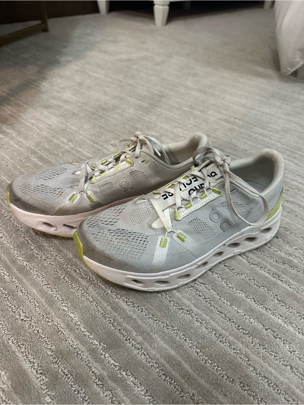 Light Gray Athletic Walking Shoes with Lime Accents - Women